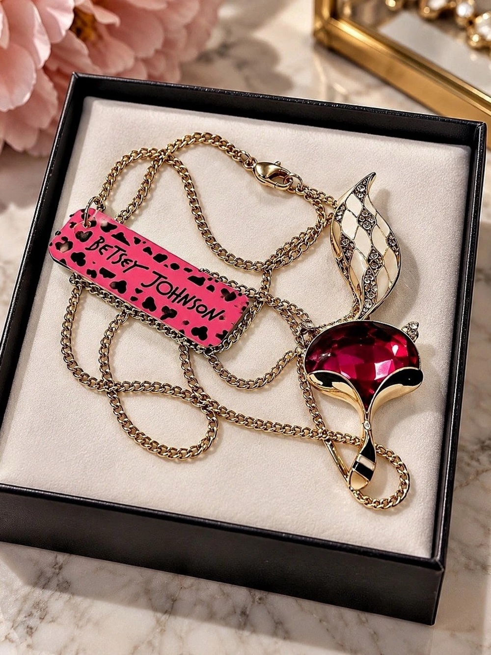 Betsey Johnson Crystal Fox Pendant Necklace NWT